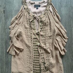 Bebe Beige Blouse with Metallic Details